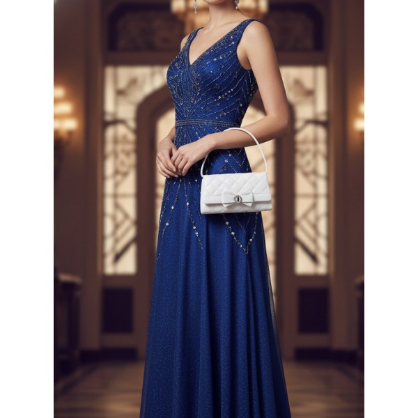 Evening Bag - Satin Quilted w/ Bow - White - BG-38228WT